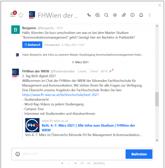Chatten mit der FH Wien.