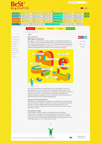 Die Seite der BeSt Messe diente den Besuchern als Einstieg in die Infosessions und den direkten Austausch mit den Ausstellern per Chat.